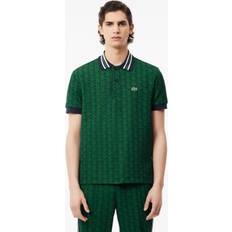 Elastane/Lycra/Spandex Polo Shirts Lacoste Classic Fit Contrast Collar Monogram Motif Polo Shirt Navy Blue Green