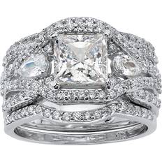 Jewelry PalmBeach Jewelry 2.82 TCW Princess-Cut Cubic Zirconia Platinum-plated Sterling Silver 3-Piece Crossover Bridal Ring Set