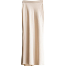 Satin Silke Bias Skåret Midi Nederdel - Beige