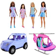 Barbie Travel Adventures Car Helicopter & 4 Dolls Set