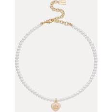 Coach Heart Gold-Plated Faux Pearl Choker Necklace