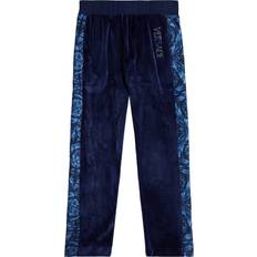 Velours Kinderbekleidung Versace Kids Verzierte Jogginghose Barocco aus Samt Blau