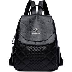 Pu Leather Women Backpacks Female Shoulder Bag Ladies Durable Travel Bagpack Black