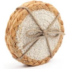 White Coasters Geko Set of Four Braided Round Jute Cream Coaster