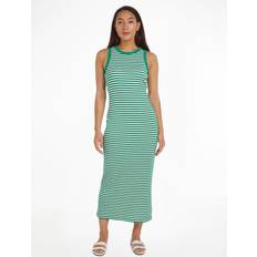 Tommy Hilfiger XXS Dresses Tommy Hilfiger Ribbed Sleeveless Bodycon Maxi Dress MINI STP OLYMPIC GREEN/ WHITE