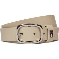 Elastane/Lycra/Spandex - Women Belts Tommy Hilfiger Oval Buckle Logo Leather Belt NEWSPRINT UK30in