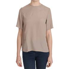 Dolce & Gabbana Beige Tops Dolce & Gabbana Beige Crew Neck Short Sleeve Blouse IT40