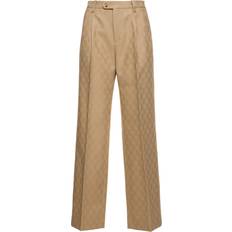 Gucci Women Clothing Gucci GG wool jacquard straight pants beige