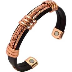 Copper Bracelets Chain Pattern Copper Leatherette Magnetic Healing Bracelet Motorcycle Bracelet for Men and Women Adjustable Sizing