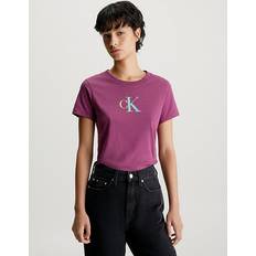 Calvin Klein Purple T-shirts Calvin Klein Jeans Damen T-Shirt Kurzarm Gradient Rundhalsausschnitt, Violett Amaranth