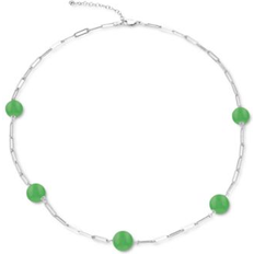 Macy's Green Necklaces Macy's 18" Sterling Silver Green Jade Station Necklace Silver