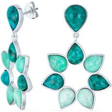 Amazonite Earrings Bling Jewelry Teal Green Blue Apatite & Brazil Amazonite Petals Flower Drop Earrings