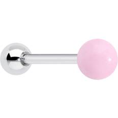 Stainless Steel Piercings Body Candy Pink Rose Quartz End Barbell Tongue Ring 5/8