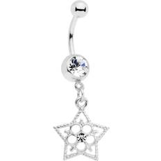 Stainless Steel Piercings Body Candy 316L Steel Navel Ring Piercing Clear Accent Star Flower Dangle Belly Button Ring