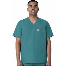 Work Tops Carhartt Men's Force Essentials V-Neck Shirttail Scrub Top Teal Blue