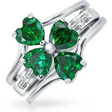 Green Jewelry Sets Bling Jewelry Leaf Green CZ Flower Shamrock Clover Set .925 Silver