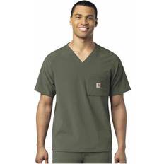 Work Tops Carhartt Men's Force Cross-Flex Chest Pocket V-Neck Scrub Top Basil