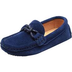 Low Top Shoes Shenn Children's Boy's Slip On School-Uniform Knot Suede Leather Loafers Shoes/Flats 8221KNavy Blue,12.5 Little Kid