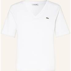 Lacoste Damen T-Shirts Lacoste T-Shirt aus Baumwolljersey mit V-Ausschnitt Weiß Weiss