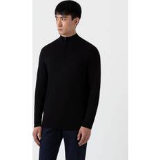 Sunspel Extra-Fine Merino Zip Neck - Black Men's