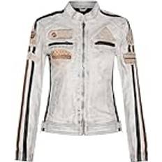 Infinity Leather Biker Racing Badges Jacket - White Woman