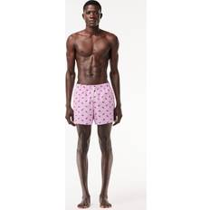 Lacoste Crocodile Print Swim Trunks Pink White