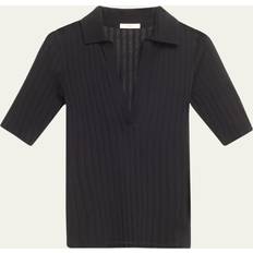 Silk Polo Shirts Vince Elbow-Sleeve Silk Rib Polo Shirt