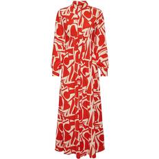 Pitkä mekko - Punainen Mekot Only Onlhelena Life L/S Maxi Dress - Kuviollinen