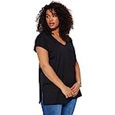 6XL - Mujer Camisetas Trendyol Curve Schwarzes Boyfriend-strick-t-shirt Mit V-ausschnitt Und Schlitz für Damen