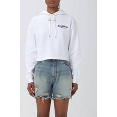 Balmain Tops Balmain Cropped Hoodie With Flocked Logo - White