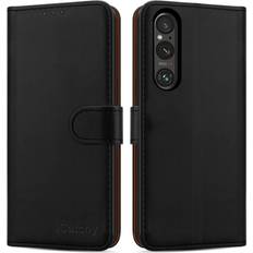 iCatchy Black Sony Xperia 1V Case Leather Wallet Phone Cover