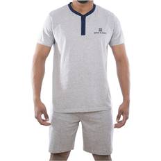 Vêtements de nuit Serge Blanco Herren-Set Kurzer Pyjama T-Shirt mit tunesischem Kragen