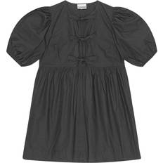 Ganni Donna Vestiti Ganni Black Cotton Poplin Tie String Mini Dress