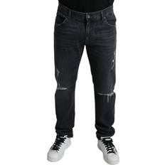 Dolce & Gabbana Gray Jeans Dolce & Gabbana Grey Tattered Cotton Slim Skinny Denim Jeans IT46