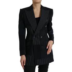 Dame - One Size Kåper & Frakker Dolce & Gabbana Black Striped Wool DoubleBreasted Coat Jacket IT40