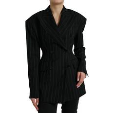 Dame - One Size Kåper & Frakker Dolce & Gabbana Black Striped Wool DoubleBreasted Coat Jacket IT40