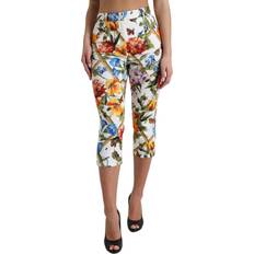 One Size Bukser Dolce & Gabbana White Majolica Print High Waist Cropped Pants IT40