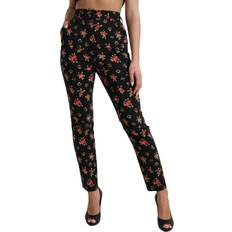 One Size Bukser Dolce & Gabbana Black Floral Wool High Waist Tapered Pants IT40