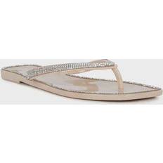 Suede Flip-Flops London Rag Golightly Diamante Women's Jelly Flip-Flop Sandals, 10, Natural