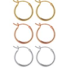 M Mooham Chunky Mini Hoops Earrings Set - Gold/Rose Gold/Silver