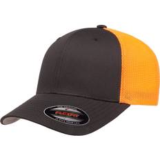 4XL Caps Flexfit Herren Trucker Mesh Fitted Cap – Zweifarbig Verschluss, Anthrazit/Neonorange, Einheitsgröße