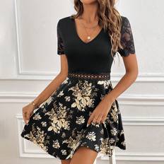 Clothing Shein Women's Floral Printed Lace Patchwork Dress