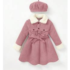 18-24M Kleider Shein Baby Girl Borg Collar Flap Detail Belted Dress With Hat