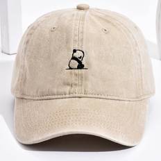 Shein Huvudbonader Shein 1pc Unisex Khaki Color Panda Embroidery Washed Soft Top Adjustable Baseball Cap For Daily Casual Wear