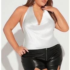 Shein Plus Size Satin Halter Neck Sleeveless Top - White