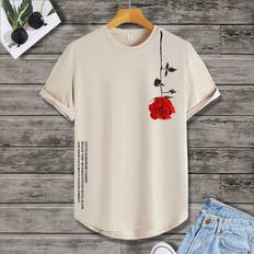 Blommiga T-shirts Shein Men Floral & Slogan Graphic Tee