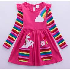 Shein Young Girls' Pink Unicorn Embroidered Dress