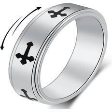 Shein Classical Simple Plain Fidget Ring Anxiety Rings For Men Women,stainless Steel Silver Cross Wedding Band,spinner Ring Stress Relieving 6mm Ring For An