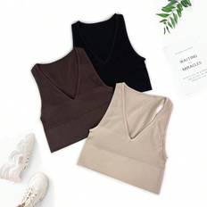 Multicolored Tank Tops Shein 3pcs Solid Ribbed Knit Sports Tank Top