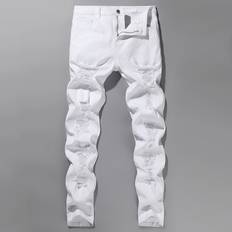 White Jeans Shein Men Cotton Ripped Skinny Jeans